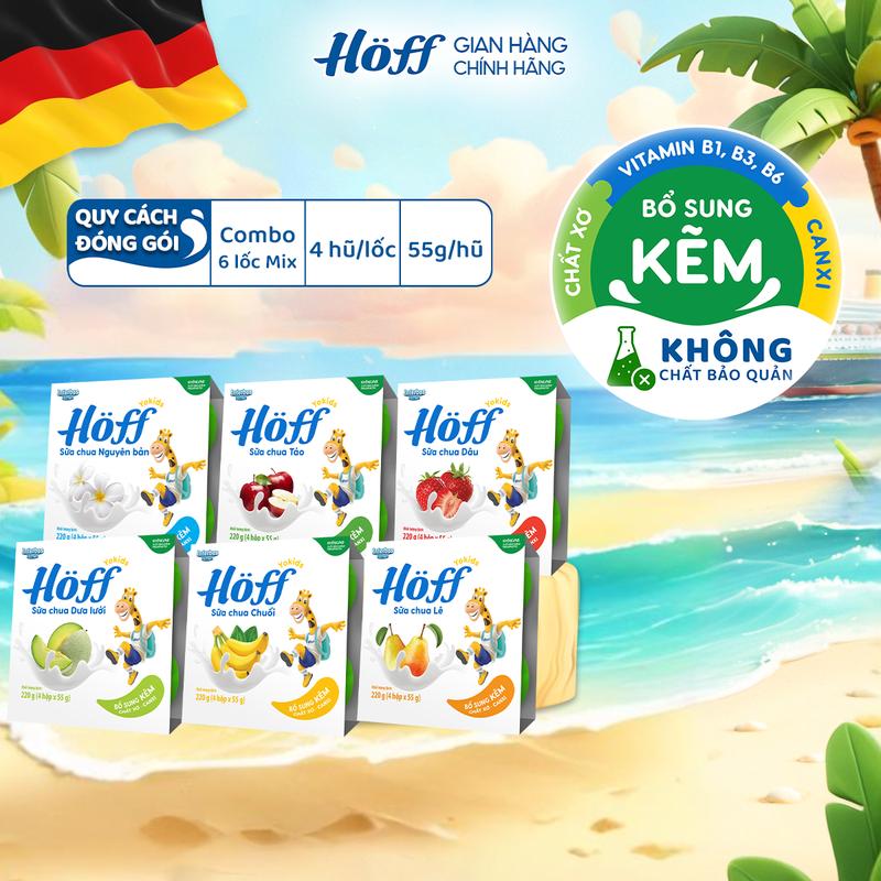 Combo 6 lốc Sữa chua cho bé ăn dặm mix 6 vị Hoff bổ sung canxi kẽm vitamin, chất xơ, Men vi sinh hỗ trợ hệ tiêu hóa 6 lốc (24 hộp x 55g)