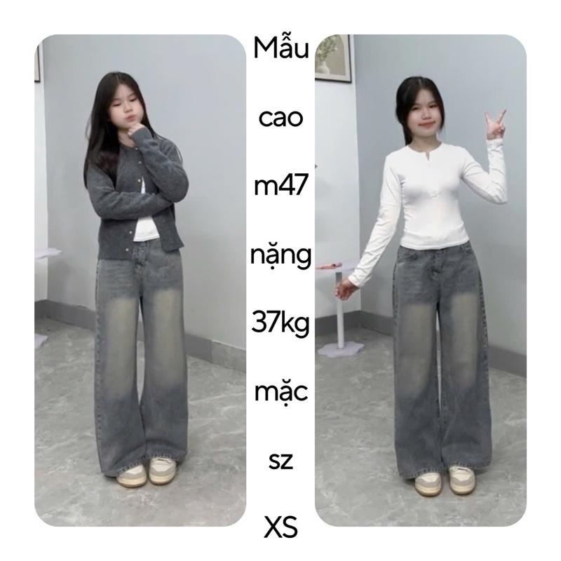   SUÔNG RỘNG NẤM  QUẦN JEANS NỮ ỐNG SUÔNG RỘNG MÀU XÁM XANH dành cho nấm lùn m42 trở lên 
