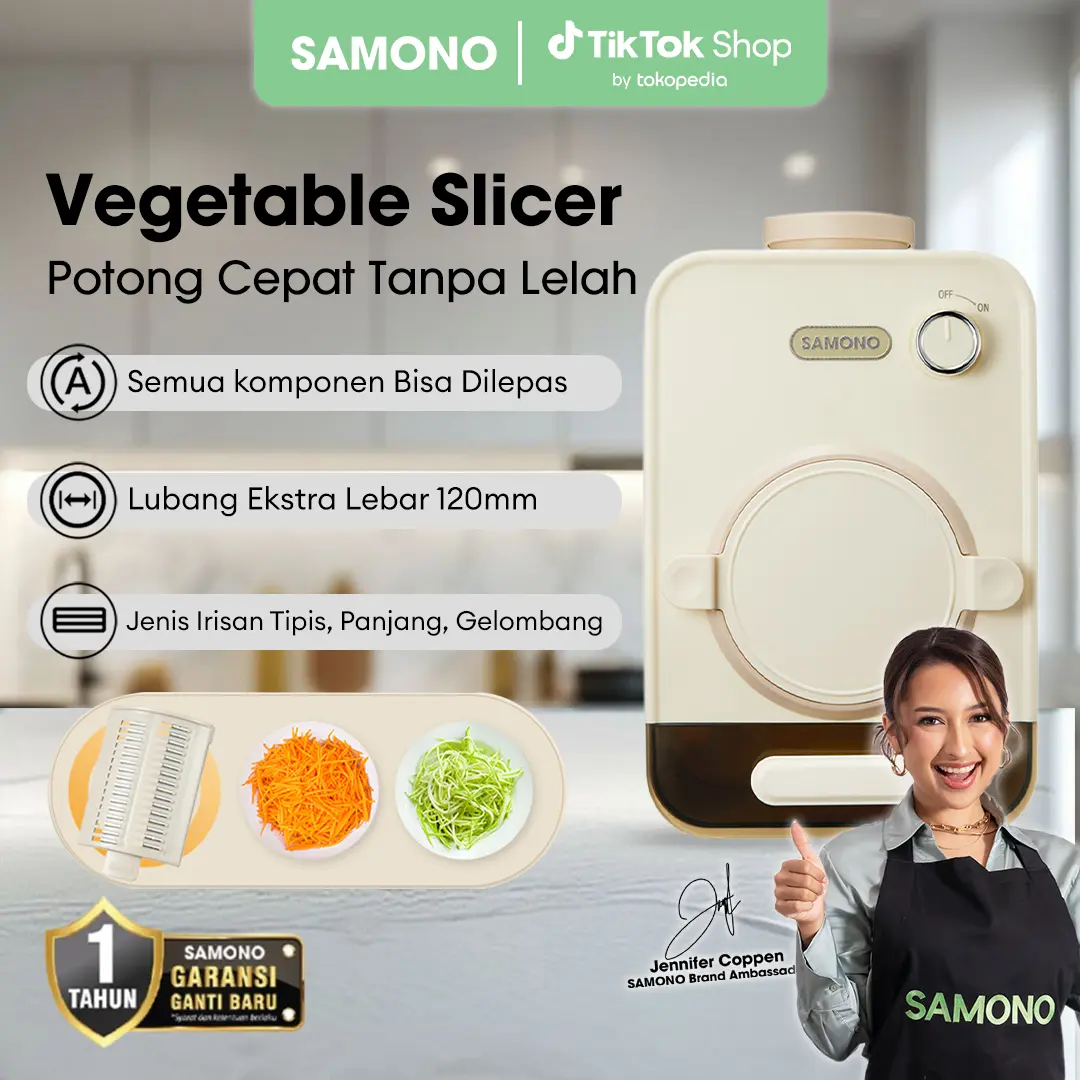 (LIVE)- Samono Vegetable Slicer Pemotong Sayur 60w [SW-VES60] Elektrik Otomatis, Alat Potong Sayur Multifungsi, 3 Set Pisau Stainless Steel Food Grade