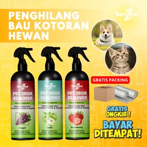 BerZee PET ODOR REMOVER Spray Penghilang Bau Pesing Urine & Kotoran Kucing Anjing 100ml & 250ml - Aman untuk Litter Box Kandang & Sofa - Variasi Rasa Anggur Apple & Strawberry