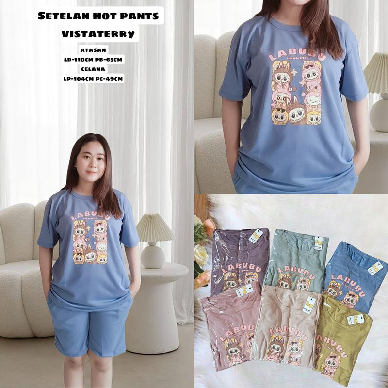 Setelan Baju Vistterry  labubu / One Set Kaos  & Hot Pant WANITA KEKINIAN Model / Stelan  Kaos Celana Pendek Wanita Terbaru bahan adem 0
