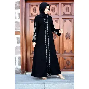 Abaya Gamis Hitam - Salaf Boutique, Busana Muslim Syari Mewah - Lembut - Ziper Daun