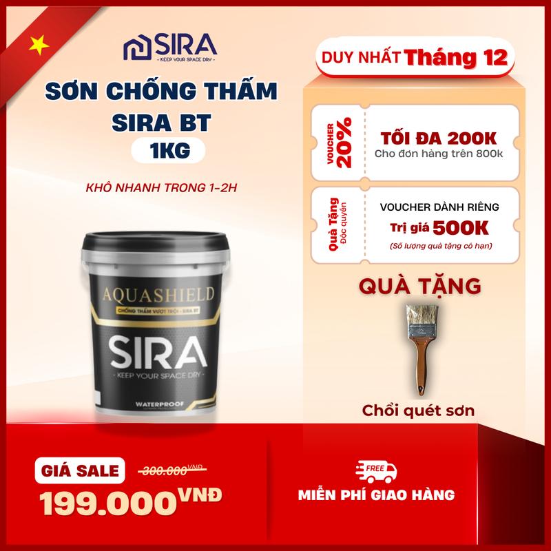   1KG  SIRA BT Sơn Chống Thấm Gốc Nhựa Đường Bitum Đen- Chống Thấm Bể Cá  Bịt Lỗ Đinh Mái Tôn Chống Thấm Âm Sàn - Tặng kèm Chổi   -  LƯU Ý OS GHI KHÔNG DÙNG CHO MÁI TÔN 