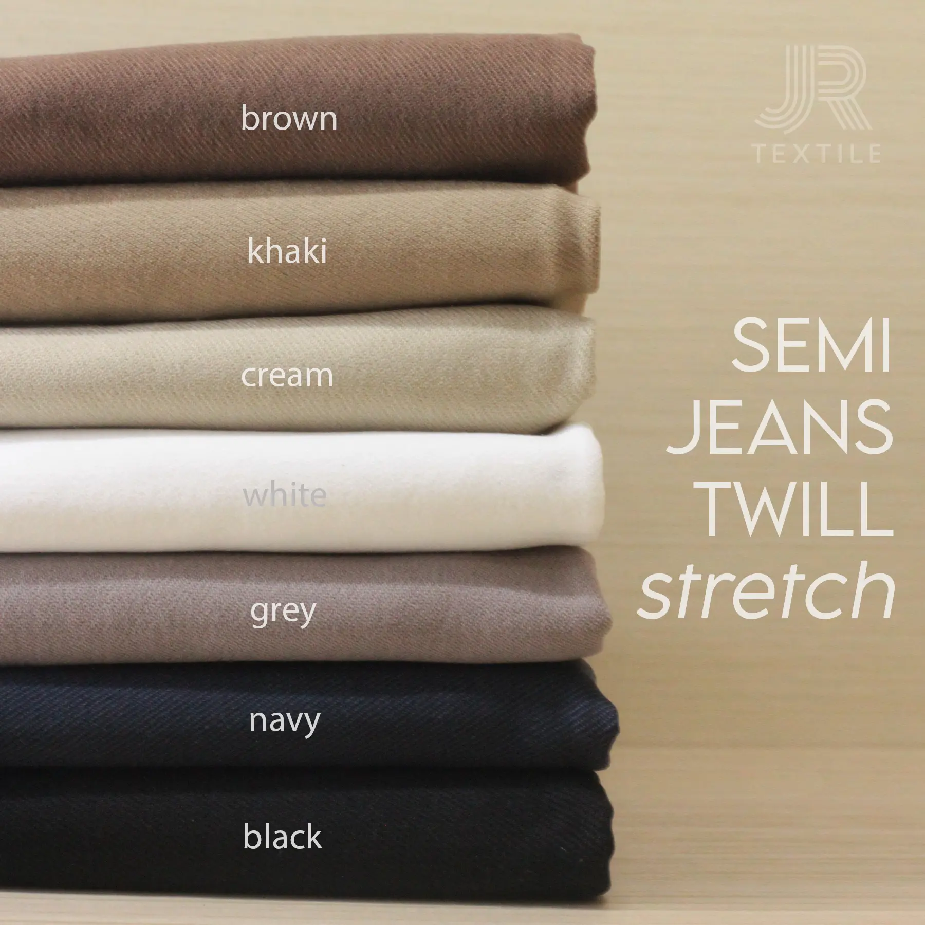 Kain Semi Jeans Twill Stretch / Denim Look – Eceran Meteran – Bahan Tebal Premium Melar untuk Pria Wanita Celana, Kemeja Cargo, Rok, Dress, Blazer, Jacket, Outer by JR Textile