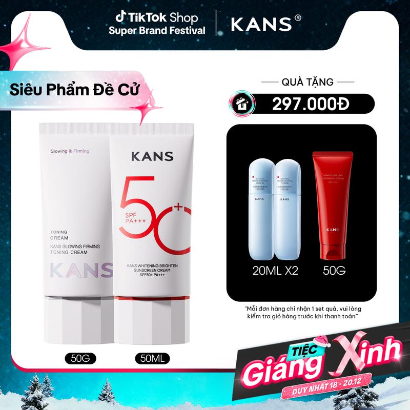 Combo Kem Chống Nắng Hỗ Trợ Bảo Vệ Da SPF 50+ PA++++ KANS Whitening Brighten Sunscreen Cream 50ml & Kem Dưỡng KANS GLOWING FIRMING TONING CREAM