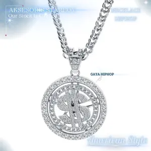 Aksesoris Starboy - Kalung Rantai Pendant Berlian HipHop Silver Elegan - Luxury Hiphop Rapper Necklace Rotating Pendant American Style and European