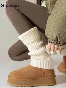 1/3 Par de Calentadores de Piernas para Mujer - Calcetines Térmicos de Punto Blancos, Calentadores de Pantorrilla, Ideales para Otoño e Invierno