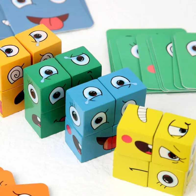 Mainan Puzzle Rubik Kayu Face Changing Funny Building Blocks 1