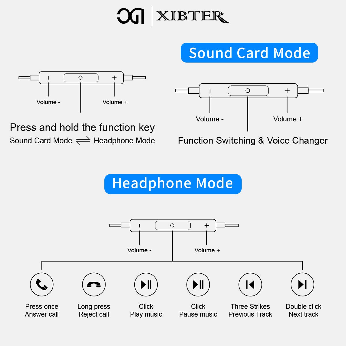 XIBTER H13 Wired Sound	 Card Headset 2in1 Bluetooth Live dengan Mikrofon In-Ear & Rekaman HD untuk HP PC Soundcard Karaoke Live Stream