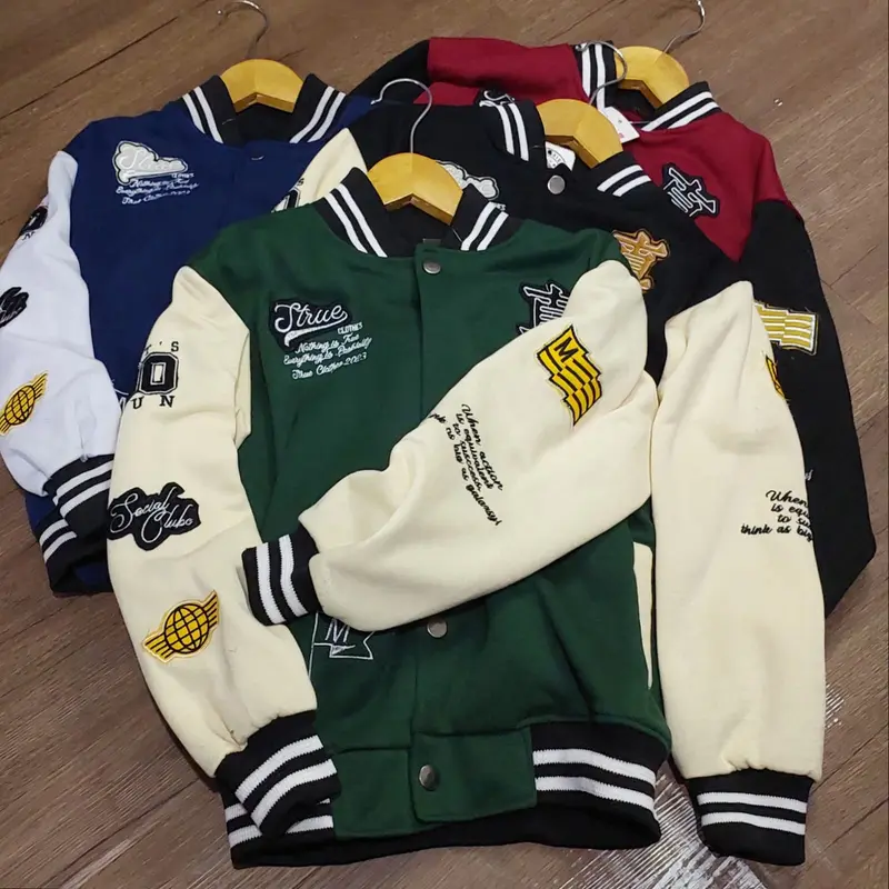 Jaket Varsity Anak Usia 2 - 15 Tahun Teks Full Bordir / Jaket Baseball Anak Bordir Terbaru Fleece Keren Panjang Logo Bordir Nyaman Tebal jaket vintage anak 4