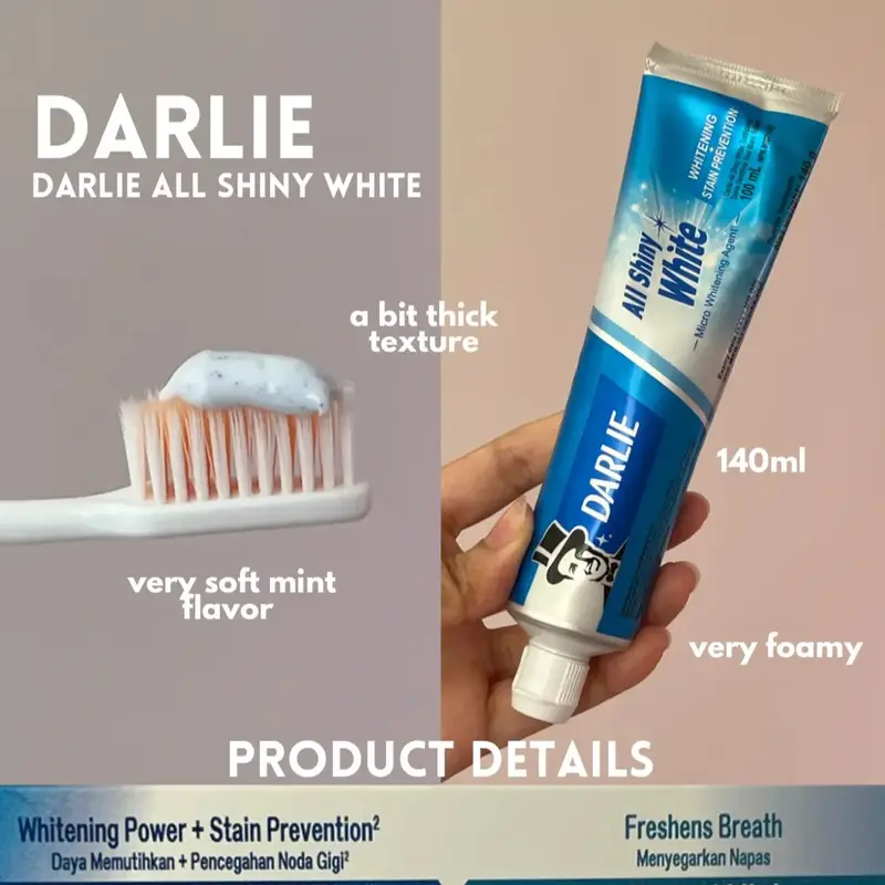 DARLIE TOOTHPASTE ALL SHINY WHITE/ PASTA GIGI 140GR| ORIGINAL- LIME MINT-MULTICARE-BAKING SODA-CHARCOAL 6