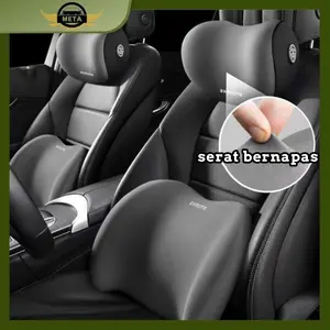 [Meta] Bantal Leher Mobil Cushion Set 2Pcs 3D Memory Foam Lumbar Support Bantal Sandaran Punggung Mobil Car garansi produsen 【hot】gray-set lengkap