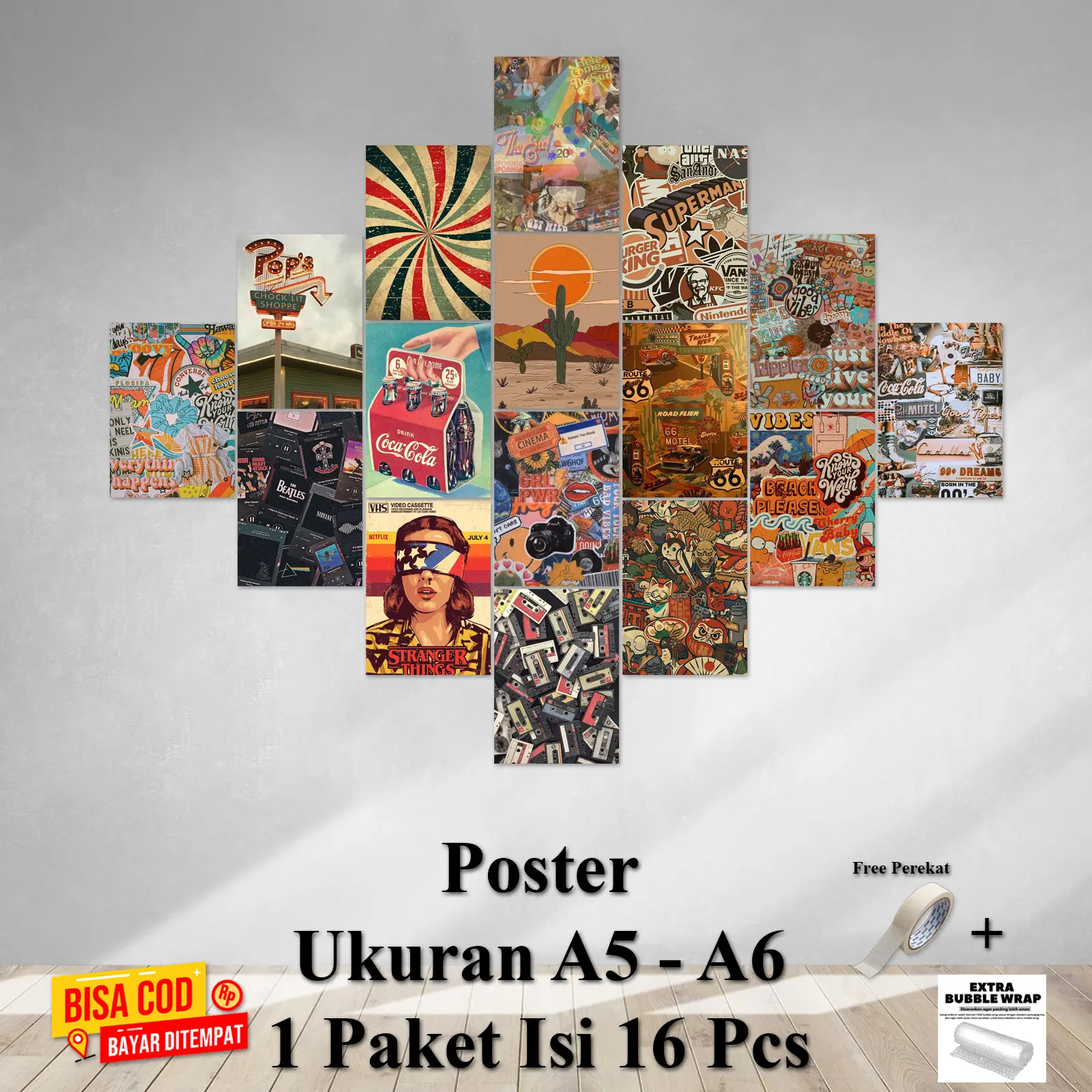 Poster Dinding Kamar Tema RETRO Ukuran A5 A6 1 Paket isi 16 Pcs Hiasan Dinding Kamar Dekorasi Kamar Cetak Foto Walldecor Bisa Bayar ditempat COD Kertas
