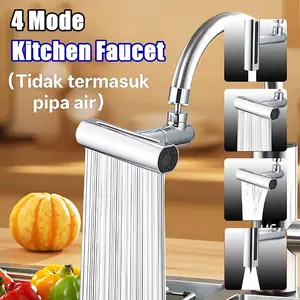 Keran Air Terjun 4 Mode Keran Wastafel Dapur SUS 304 Multifungsi Kran Sink Dapur 360 ° Rotasi Wastafel / Tembok Kran Angsa Fleksibel