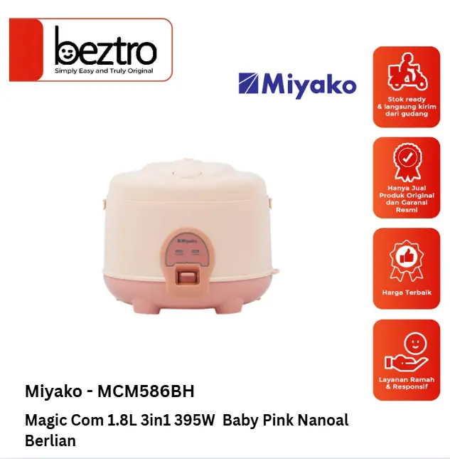 Miyako MCM586BH MCM 586 BH – Magic Com 1.8 Liter 3in1 395 Watt Baby Pink Nanoal Berlian Hitam Rice Cooker Penanak Nasi Pemanas Pengukus Penghangat MCM586 Nikita Willy
