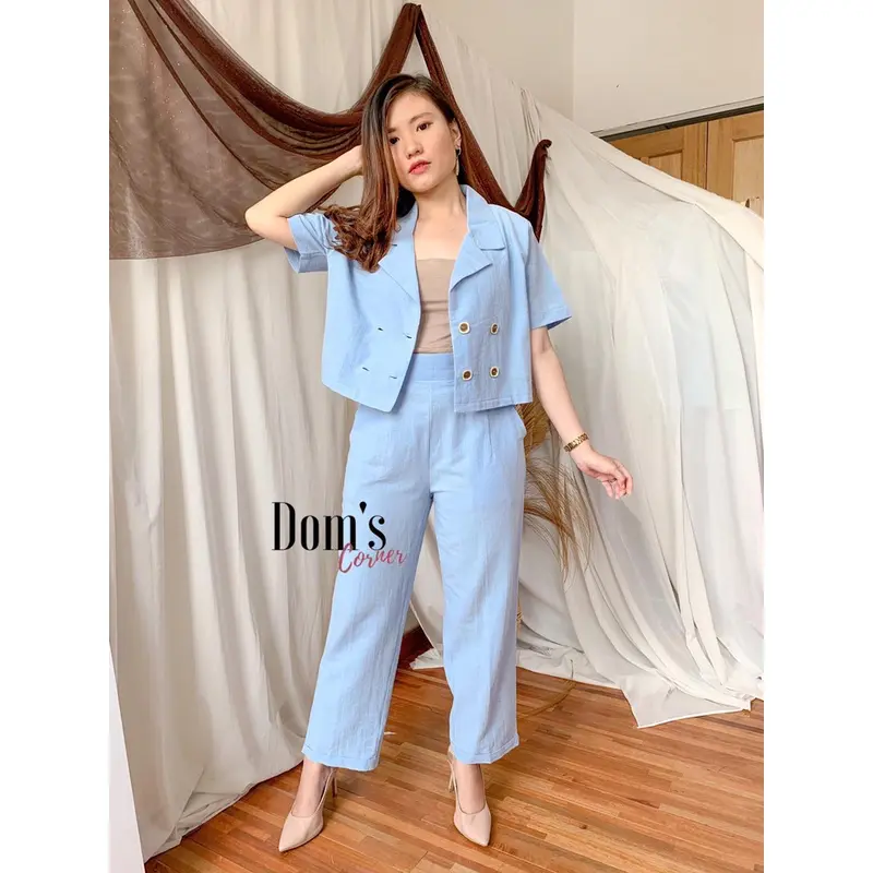 Domscorner - So hee button collar set (atasan kancing - outer - celana panjang Highwaist - korean set 7