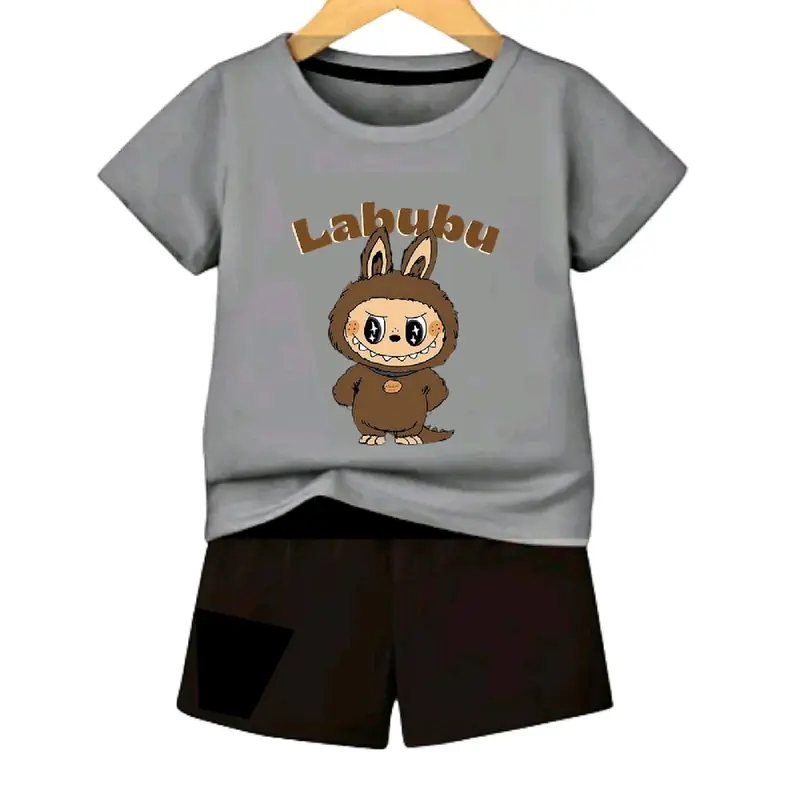 Setelan Anak Labubu Monster Drawing Kaos Dan Celana Laki Perempuan Kids Fashion 6