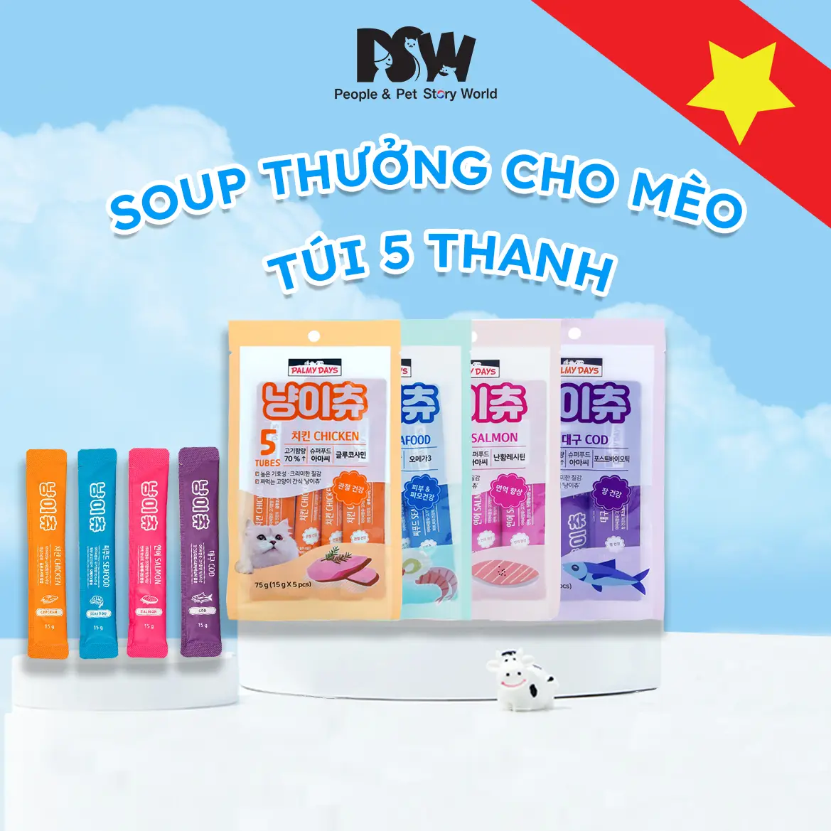 Súp Thưởng Cho Mèo Cao Cấp Palmy Days 15g Không Tinh Bột, Không Gelatin, Hàng Nhập Khẩu, Dành Cho Mèo Mọi Lứa Tuổi