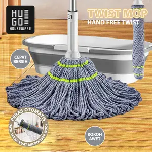 HUGO Alat Pel Lantai Putar Otomatis Twist Mop - Pel Lantai Praktis Peras Tarik Otomatis Ungu Alat pel pemeras otomatis tanpa perlu dicuci, pembersih rumah tangga, alat pel putar, murah dan tahan lama.