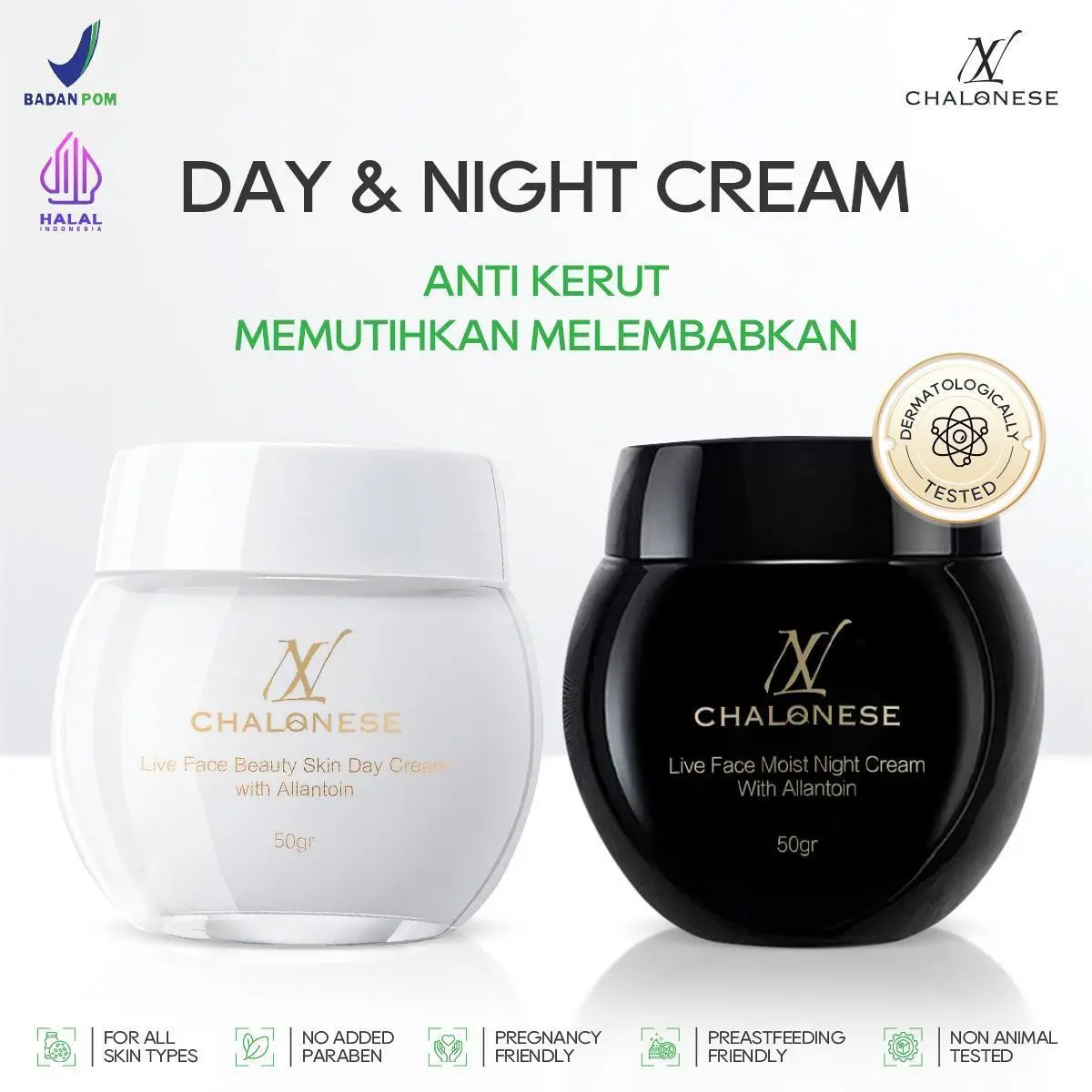 CHALONESE Memutihkan Anti Kerut BPOM mengandung bosein 10% Niacinamide Brightening Moisturizer Glowing Moisture Gel 50g Cream Pemutih Wajah penuaan menghilangkan kerutan  Day Cream Night Cream Vitamin Pelembab Hitam Aging Acid Perawatan Pencerah