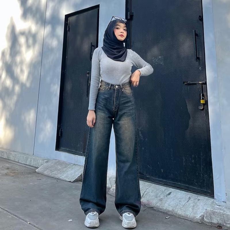 Celana Baggy Jeans Skena (Size 27-34) Celana Jeans Panjang Gombrong Wanita Terbaru 6