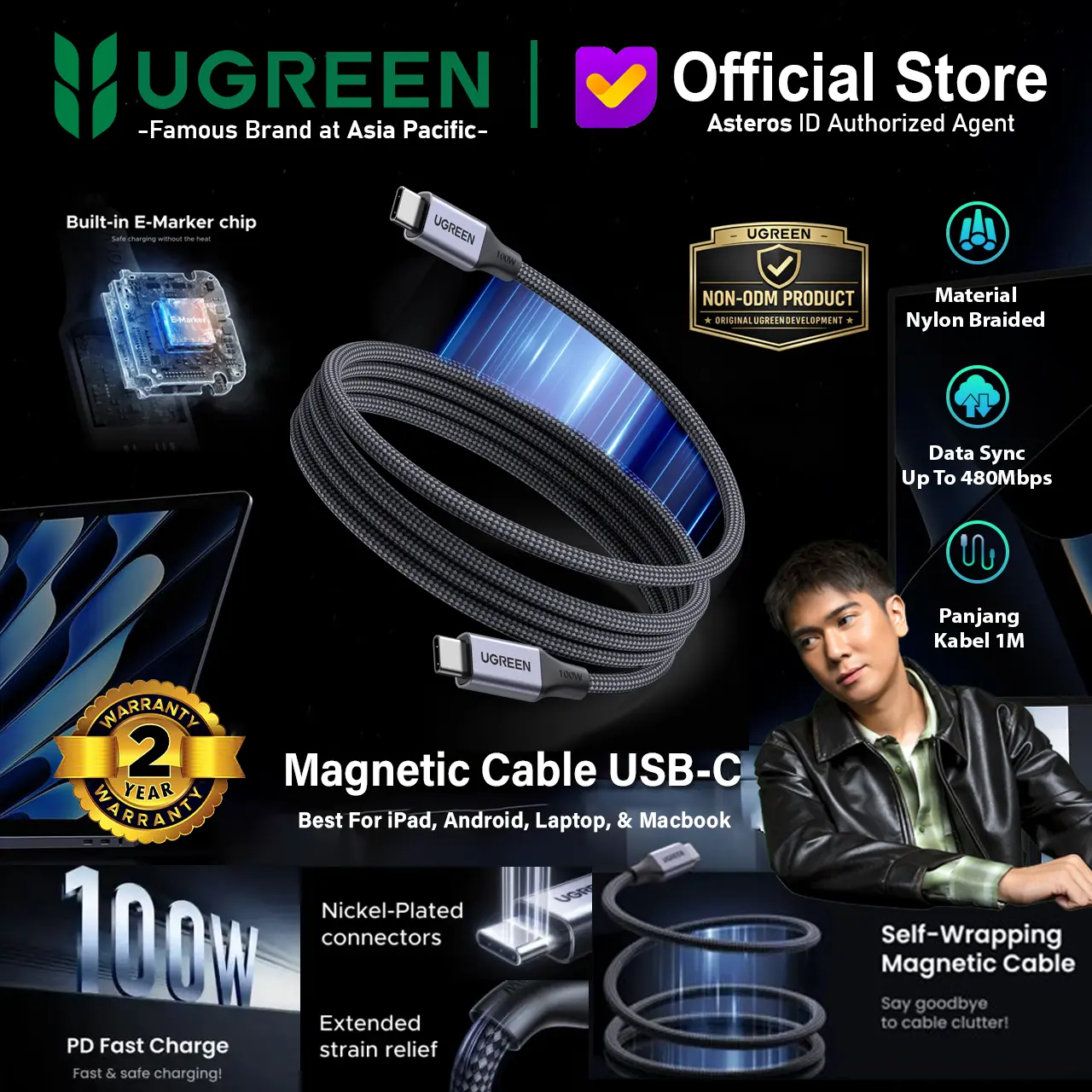 UGREEN Kabel Magnetic Self-Wrapping PD Type C Fast Charging 5A 100W 240W For iPad Samsung Laptop Macbook