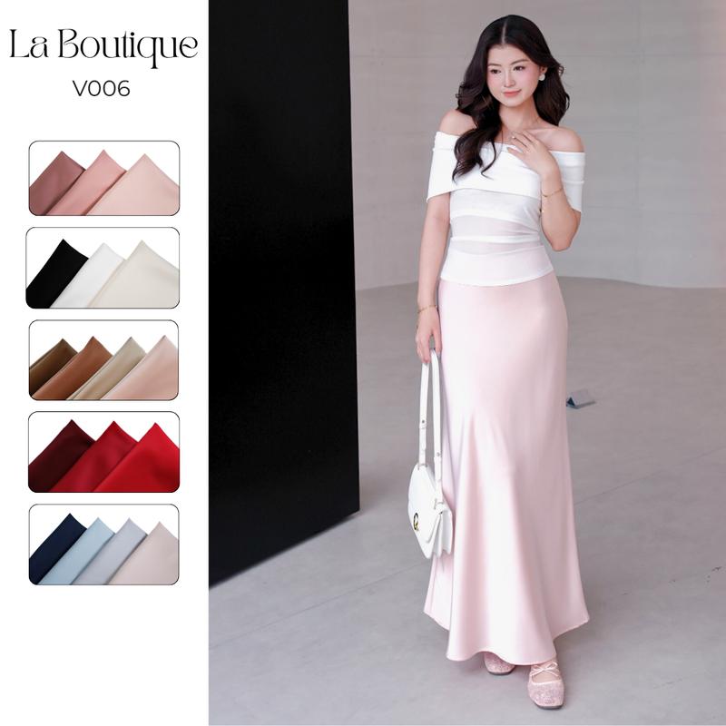 La Boutique - Chân váy lụa dài chất lụa vân gỗ cao cấp 2 lớp sang trọng V006