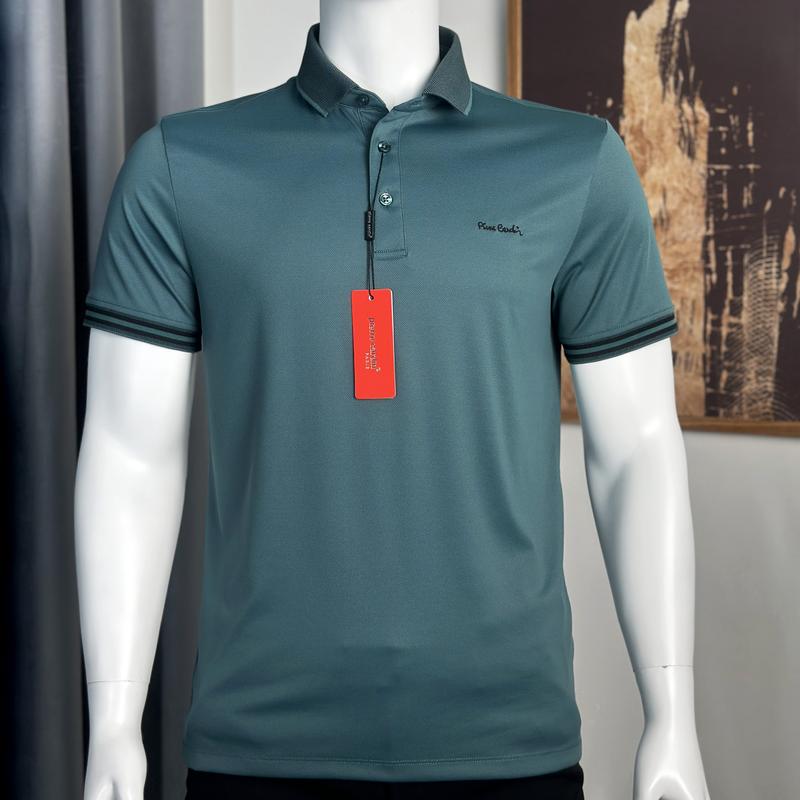 Áo Polo, Áo Thun Nam Pierre Cardin Xanh Lá Cây Đậm Vải Thun Lạnh Mẫu Mới  2025 Xuất Dư Hàn