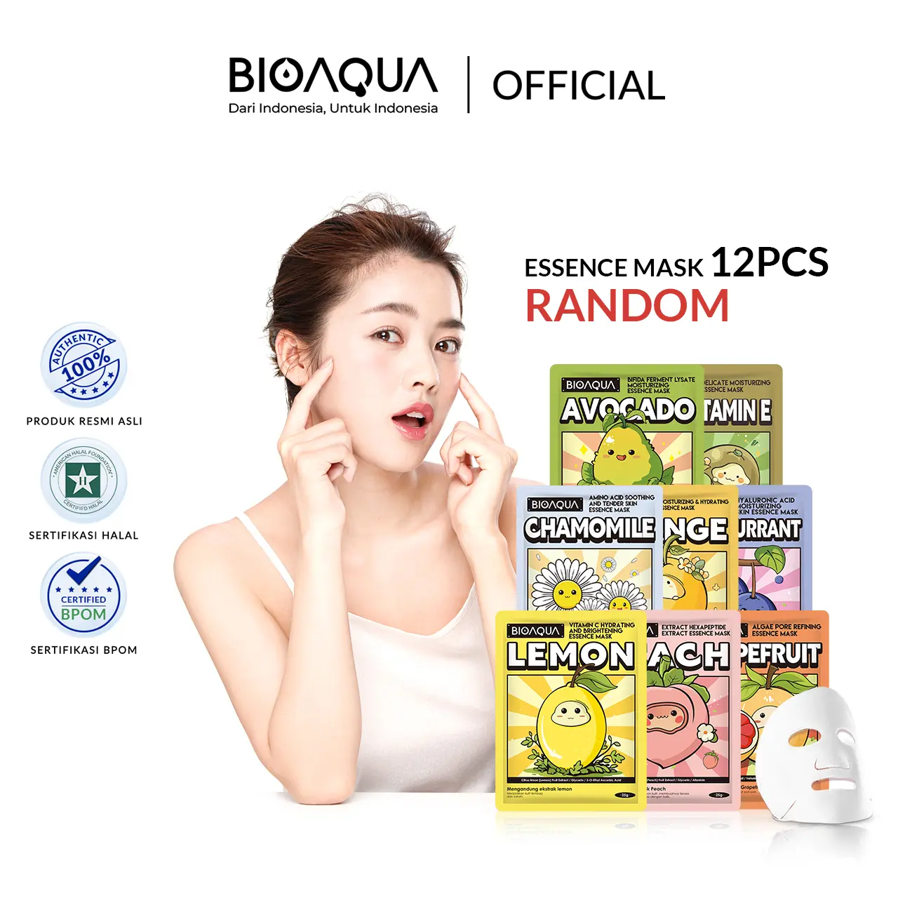 【12pcs】【BPOM】BIOAQUA Sheet Mask Natural Serum Series Facial Treatment Masker Wajah Wamit Arbutin Hydrating