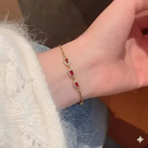 COD Gelang Serut Wanita Permata Red Anti Luntur