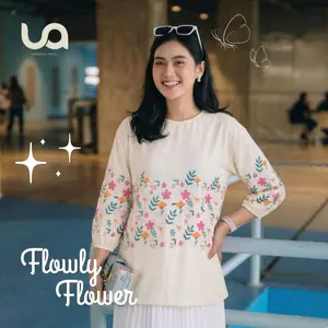 FLOWLY BLOUSE LONG SHIRT ATASAN WANITA COTTON Combed BY UMMIALI High Kaos Lembut Melar Slit Panjang Top Baju Casual T-Shirt Sablon Motif Bunga