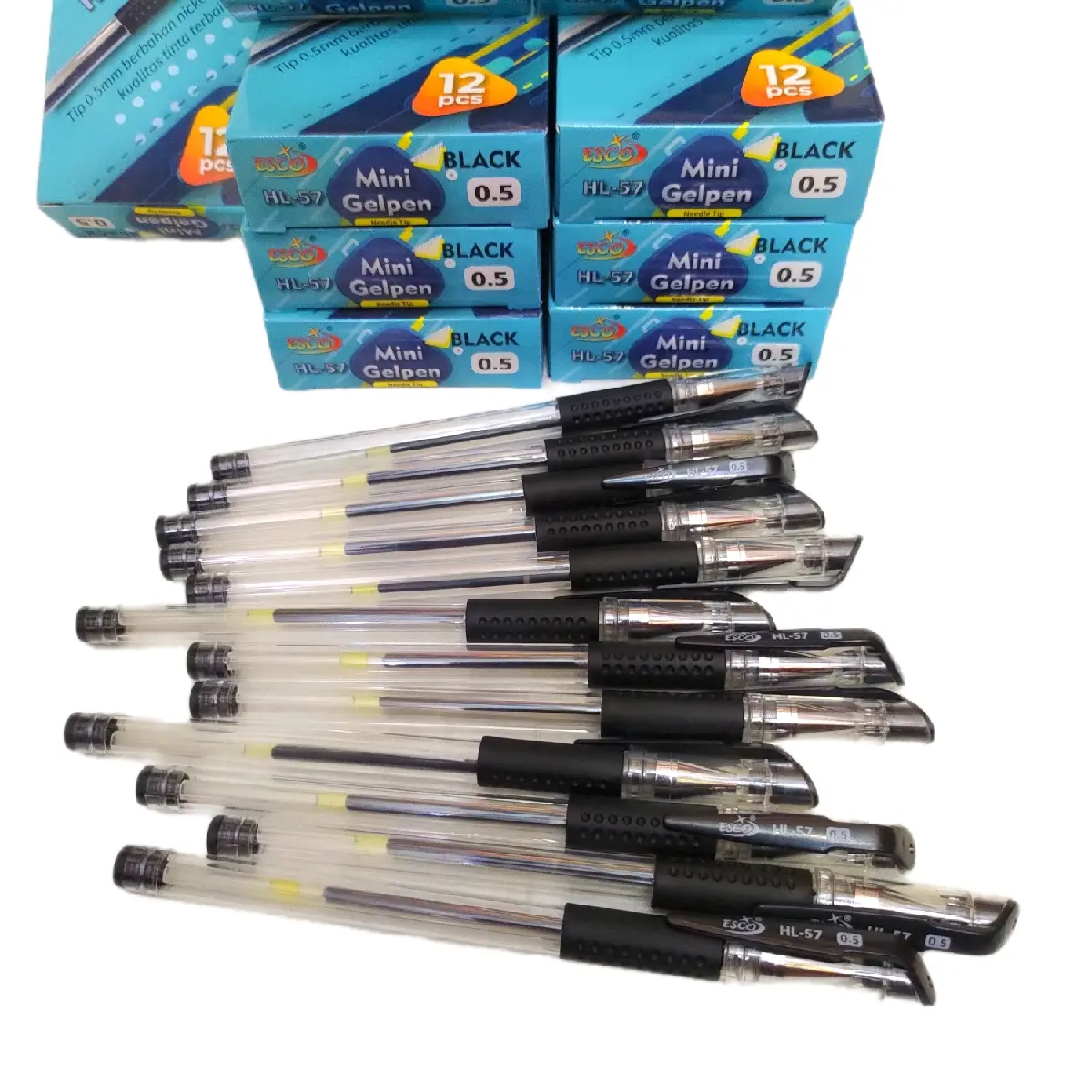 Bolpen Esco Mini Gel Pen HITAM/ 1pack isi 12pcs Harga Grosir