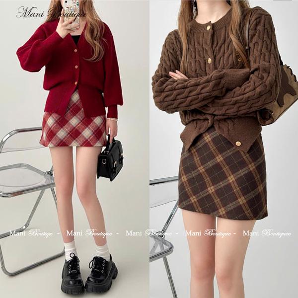 Chân Váy Chữ A Dáng Ngắn Mùa Thu Đông Chất Dạ Kẻ Caro Màu Đỏ Phù Hợp Cho Noel Và Tết Thanh Lịch Thời Trang Mani Boutique