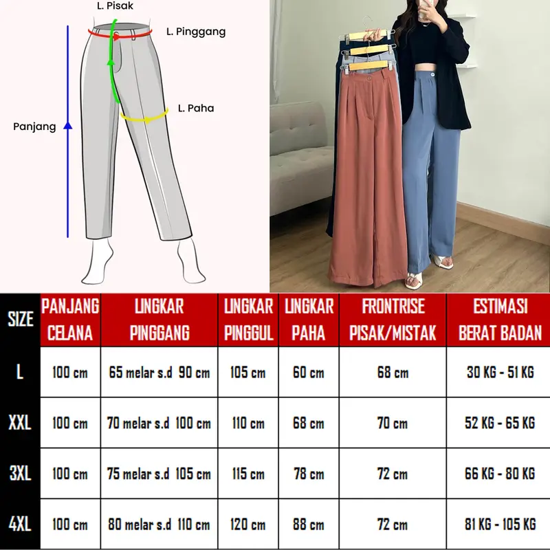 ORO PANTS Highwaist Loose Pants Trousers Wanita Celana Anti Kusut Celana Kulot Wanita Celana Kantor Formal Polyester 2