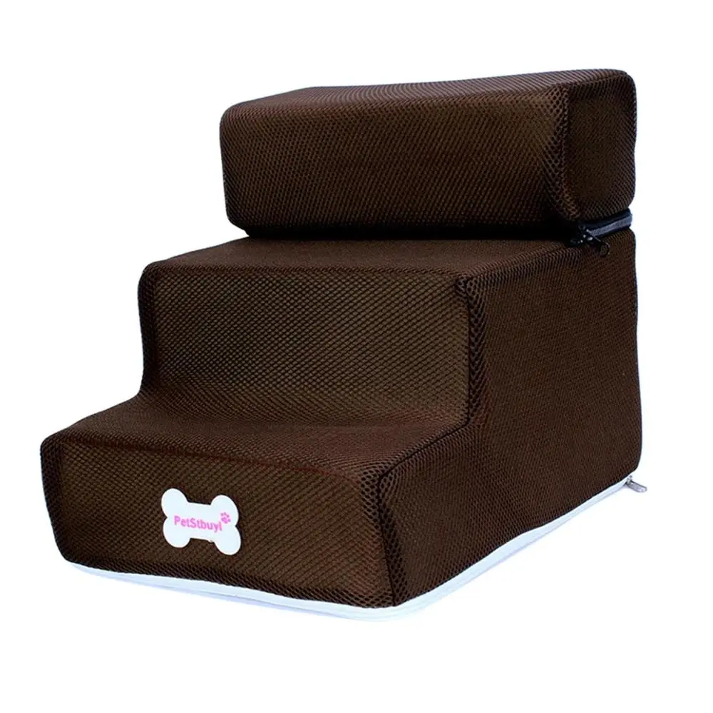 Portable Dog Stairs Ladder Non Slip Small Cat Outdoor Washable Step 3 Steps Removable Zipper Cover Pet Ramp Indoor for High Bed Climbing
