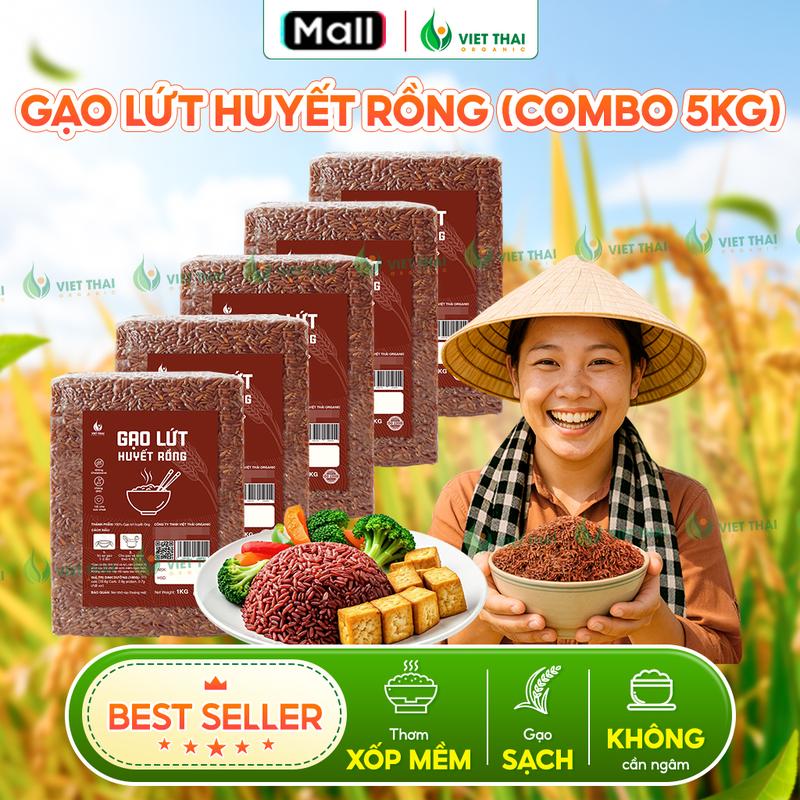 Combo 5kg Tiết Kiệm Gạo Lứt Huyết Rồng Eatclean Healthy Food Thực Dưỡng Ít Calo Thơm Ngon Việt Thái Organic