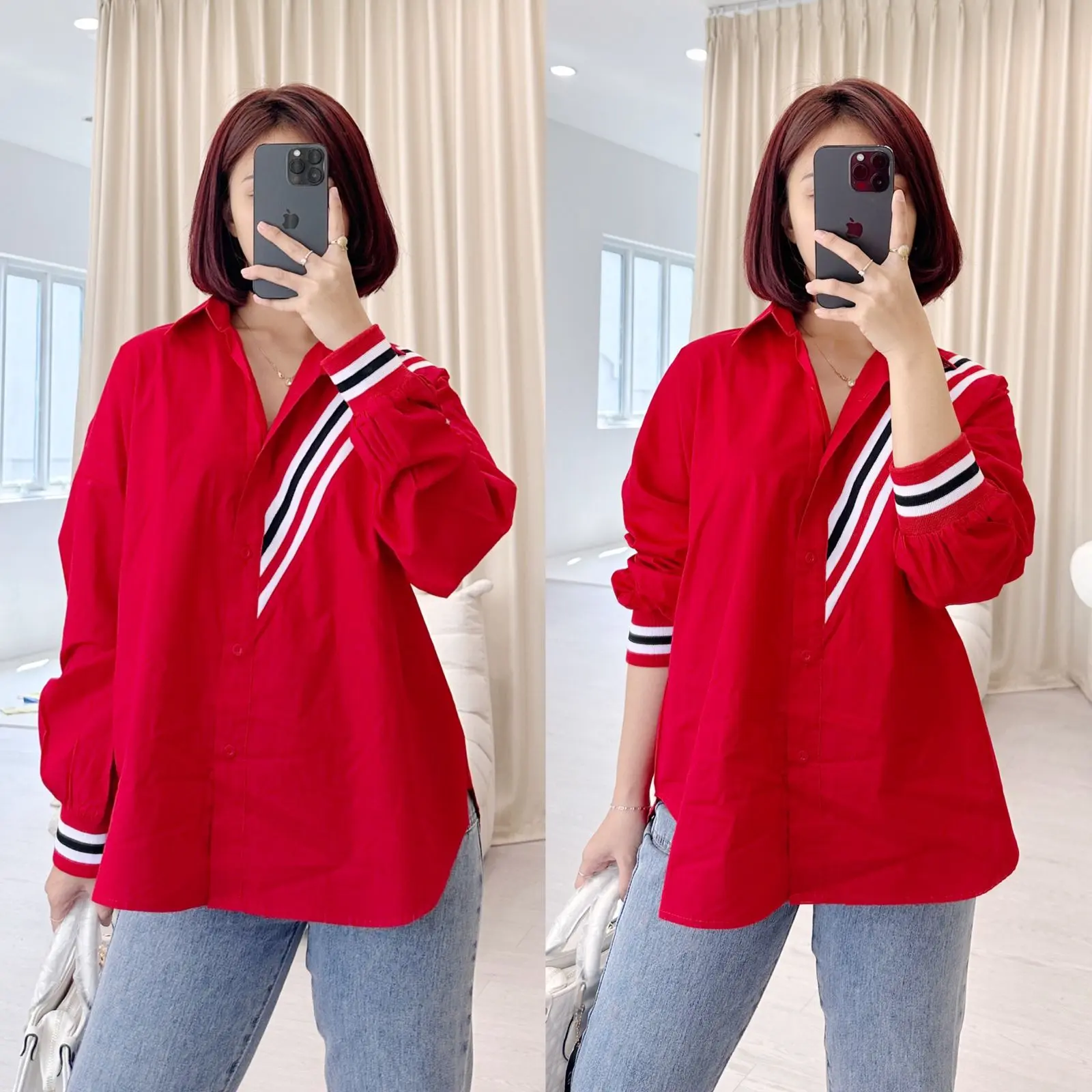 NANDO KEMEJA TRENDY VEST LIST KNIT TEBAL PREMIUM BAHAN KATUN POPLIN LENGAN PANJANG WANITA KEKINIAN 8241