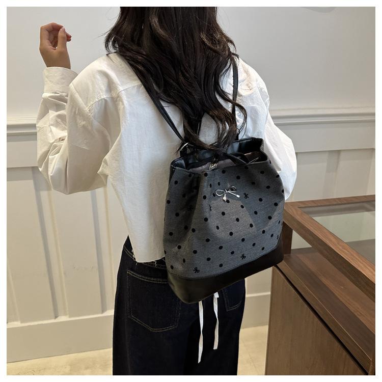 Polka dot print bow shoulder bag fashion trend large capacity casual bag underarm tote bag para sa mga kababaihan