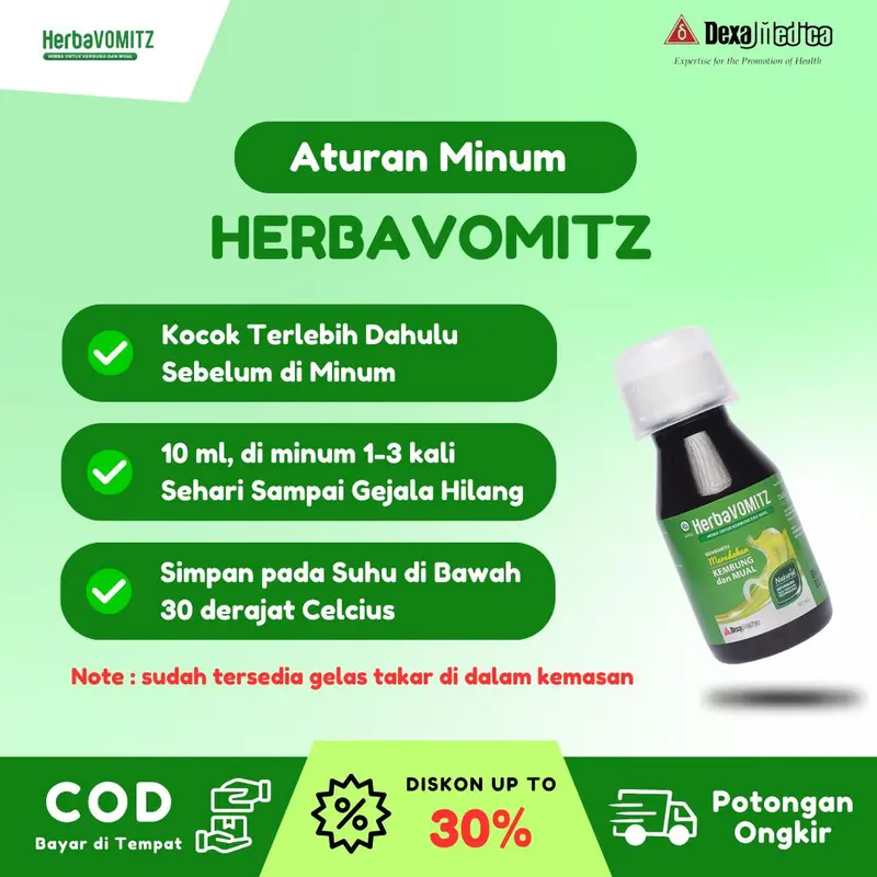 HERBAVOMITZ ORIGINAL 2 BOTOL - Sirup Herba Jahe untuk bantu masalah Perut Kembung, Begah & Mual 1