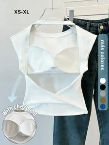 Top deportivo para mujer de verano, liso, sin espalda, multifuncional con copas integradas, diseño casual y a la moda, cómodo para uso diario