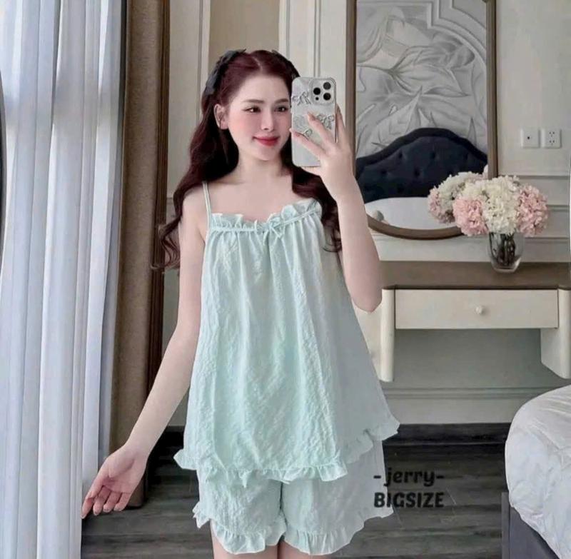 Đồ Bộ Quần Đùi Áo Hai Dây phối Chất Liệu Vải Cotton Hàn freesize dưới 60 Thiết Kế Xinh Xắn Nữ Women  Voi Nữ TOP bc