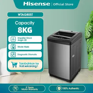 Terlaris Mesin Cuci Hisense WTAG805T 8 KG 1 Tabung Top Loading Elegan