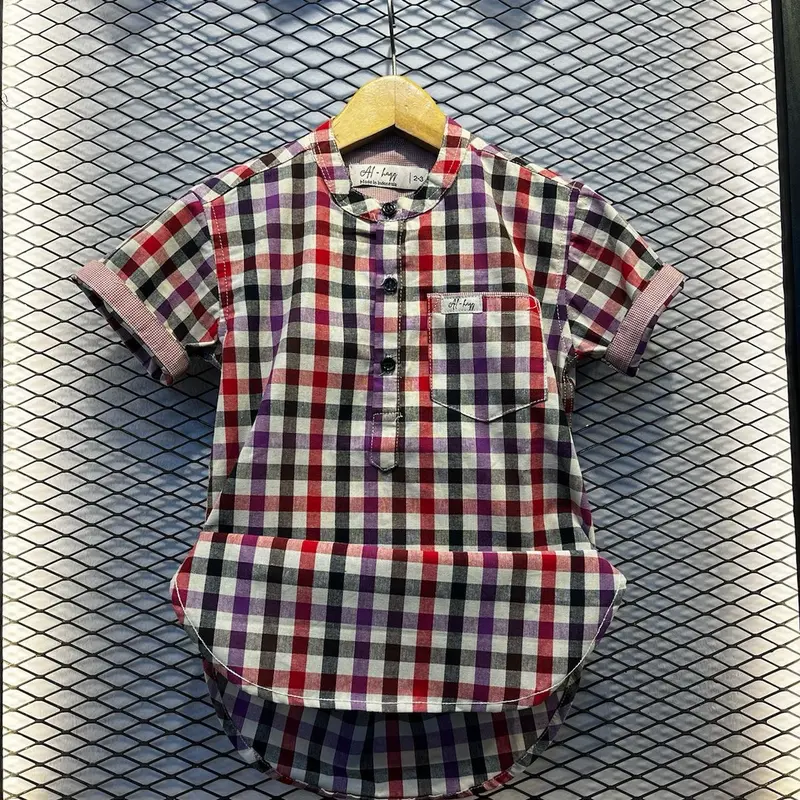 Baju Kurta Anak Laki-Laki Lengan Pendek Usia 2-13 Tahun Bahan Katun Flanel Fashion Coklat 2