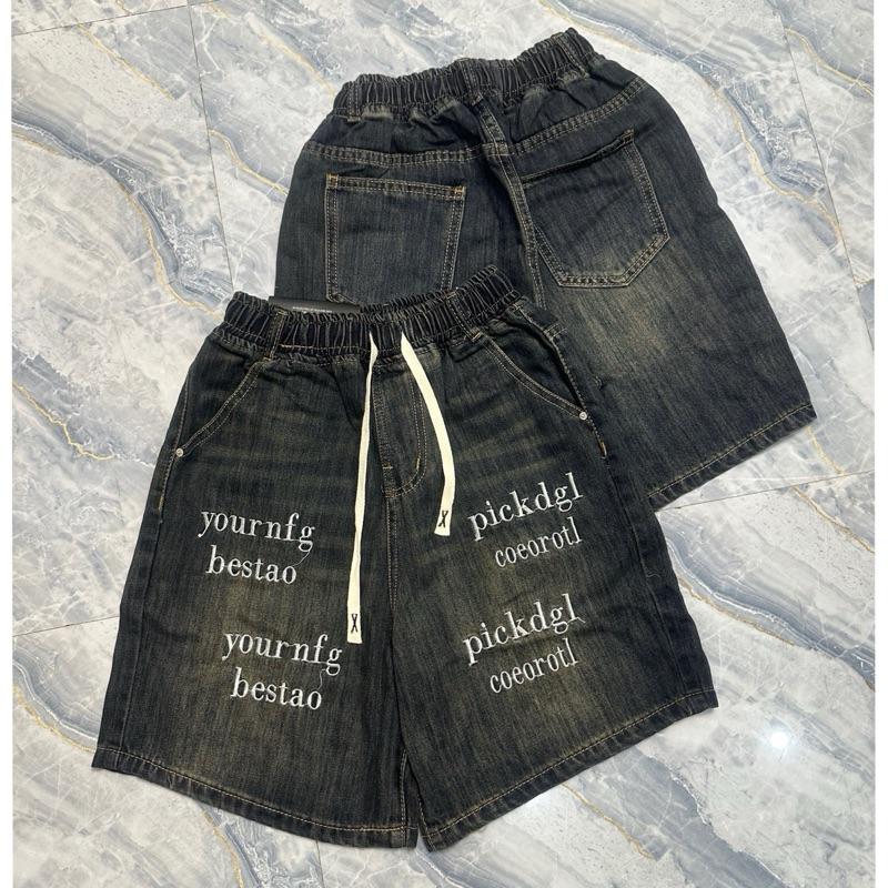   2797  Quần Short Nữ Lưng Thun Quần Đùi Jeans Nữ Lưng cao Phối Túi kiểu thêu quần ngố jeans không co giãn 