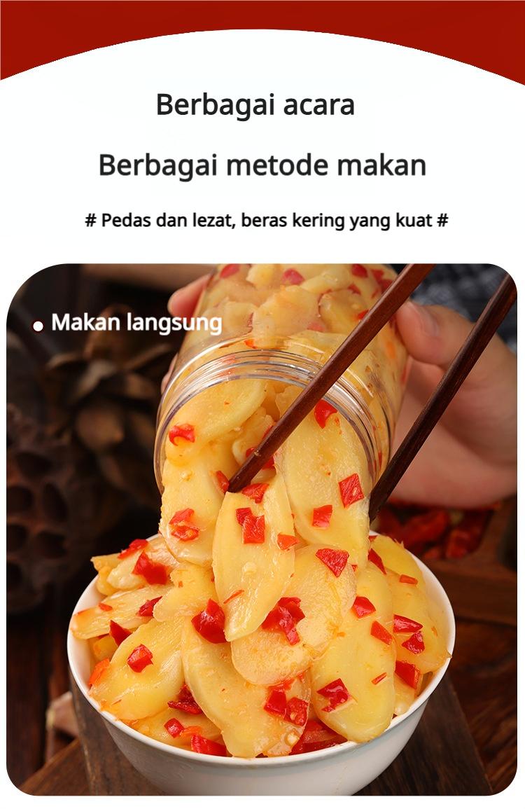 Acar sayuran dengan cabai cincang dan irisan jahe, jahe muda yang pedas dan lembut, baik untuk limpa dan lambung. Acar sayuran ini dapat disajikan dengan nasi, mi, atau sebagai lauk pendamping minuman.