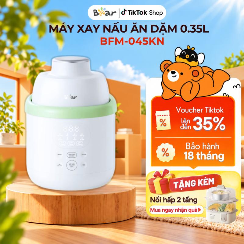 Máy Xay Nấu Thức Ăn 0.35L Bear BFM-045KN, Công Suất Xay 150W, Công Suất Nấu 350W, Xay Nấu Đa năng, Giữ Nguyên Giưỡng Chất, 3 Mức Độ Thô Mịn, Bảo Hành 18 Tháng