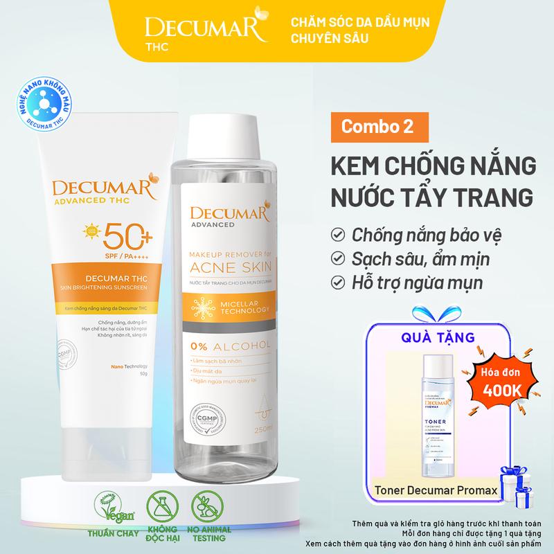 Bộ đôi chống nắng Decumar THC & Tẩy trang làm sạch cho da mụn Decumar - THC01, NTT01