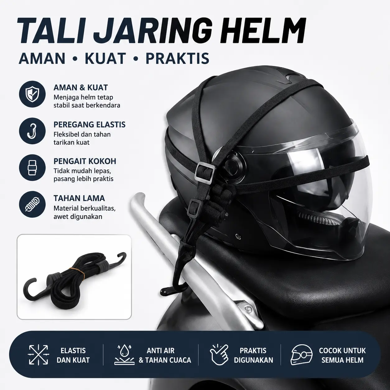 Tali Helm jaring helm Tali Pengikat Helm elastis Helmet Rope Cargo Net