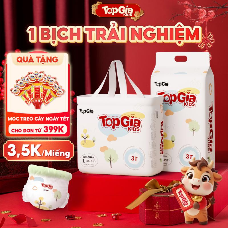 ĐA KHO - 1 BỊCH Tã Bỉm TopGiaKids pH < 7 ngừa hăm đai chun đệm mây mềm mại co dãn 4 chiều thấm hút bề mặt khô thoáng size S đến XXXL cho bé từ 4-20kg bỉm BO