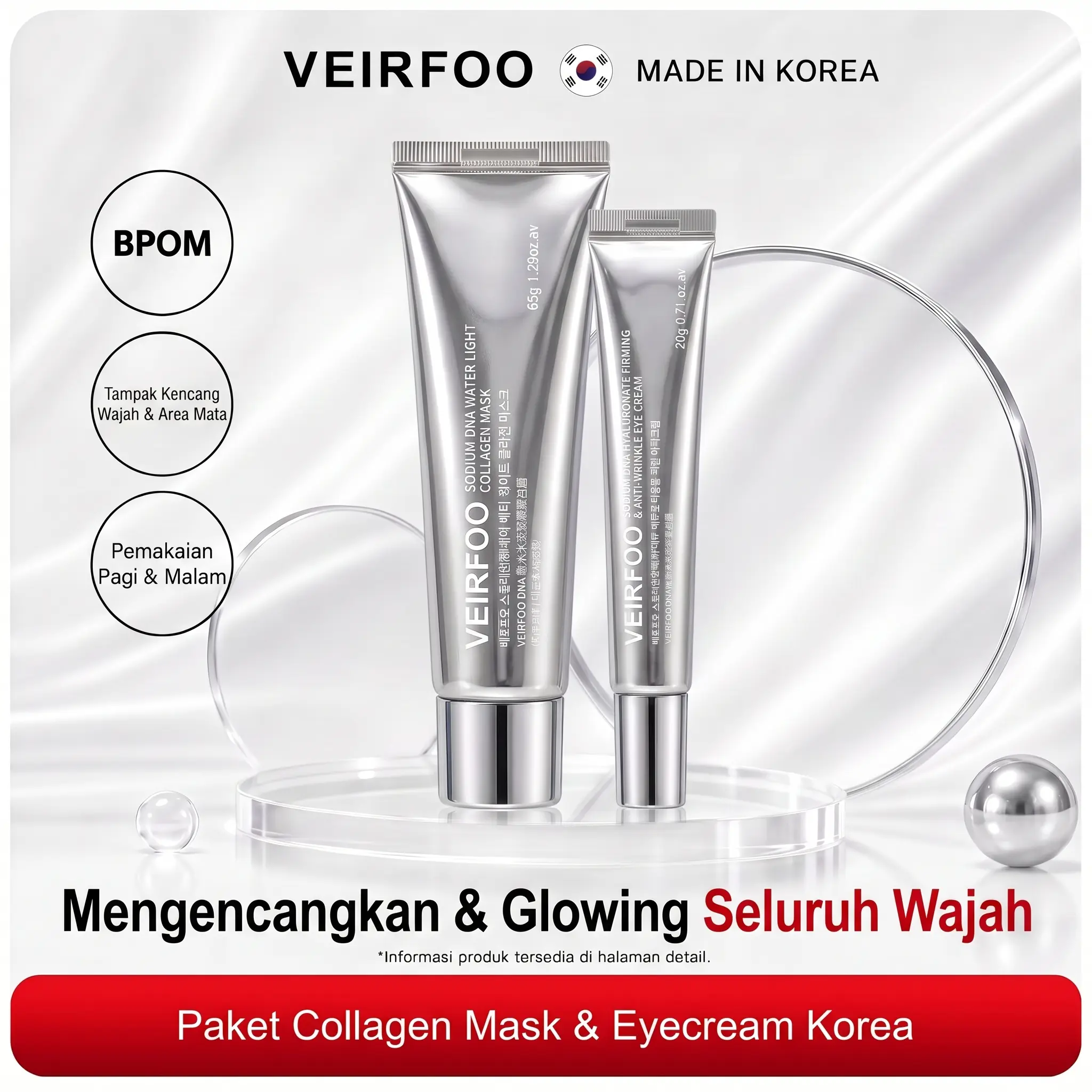 [Original Korea] Bundle VEIRFOO Sodium DNA Water Light Collagen Mask 65gr + Hyaluronate Firming & Anti-Wrinkle Eye Cream 20gr | Peel Off Mask | Eye Cream